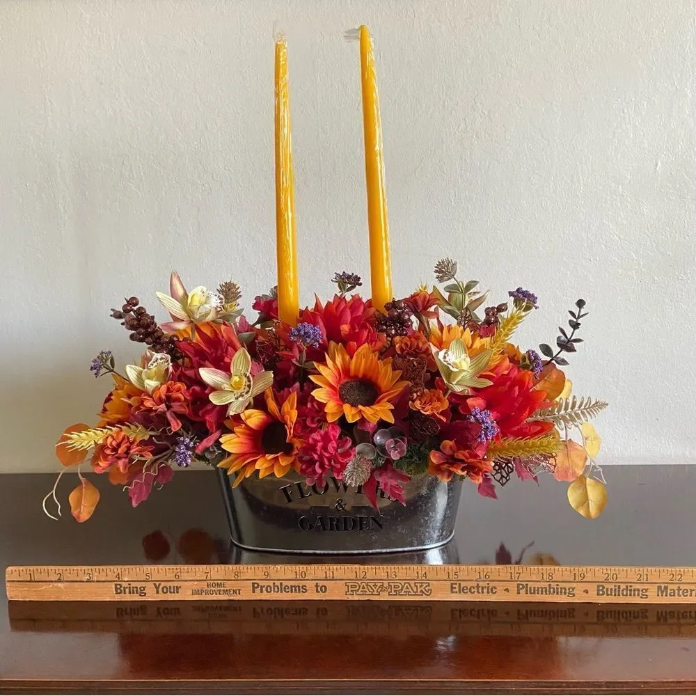 Faux Floral Candle Centerpiece with Sunflowers/Orchids/Mums